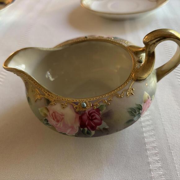Antique Bavaria Hand Painted Roses Creamer Heavy Gold Trim Porcelain Pitcher - Picture 7 of 9